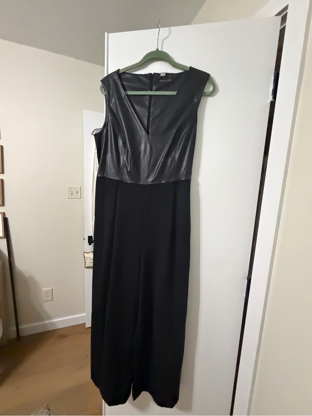Calvin Klein Sleeveless Faux Leather Top Black Jumpsuit